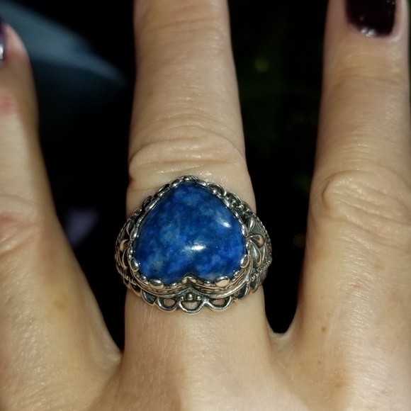 Sterling and Lapis Heart Ring: Stunner! - Picture 1 of 3